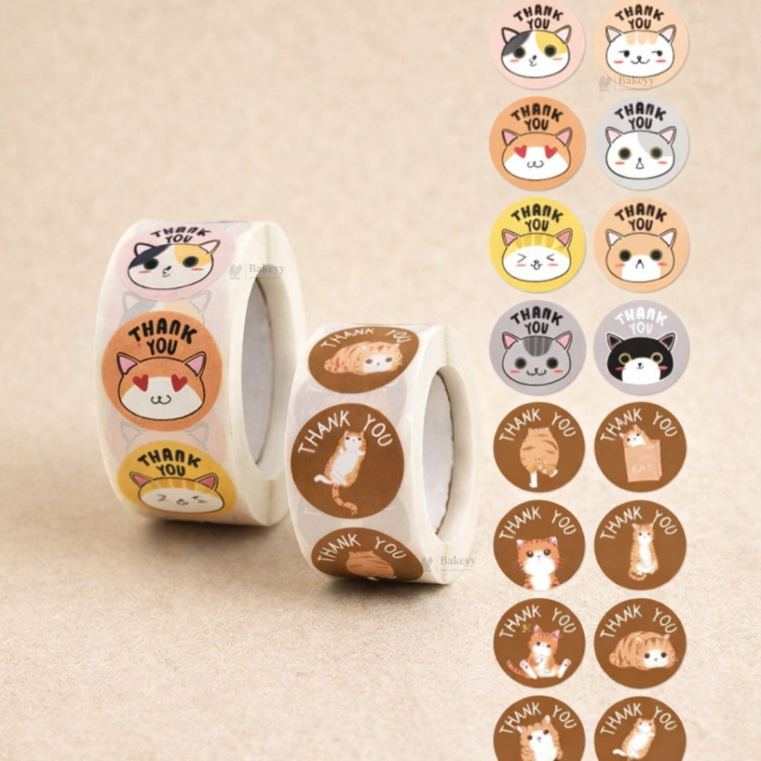 1 Inch Cute Cat Thank You Sticker Roll | 500 Stickers | Pack of 1