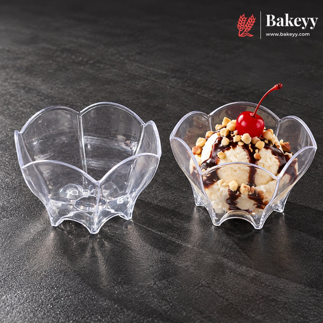 D-8 | Clear Flower Shape Acrylic Dessert Cup | Pack of 100