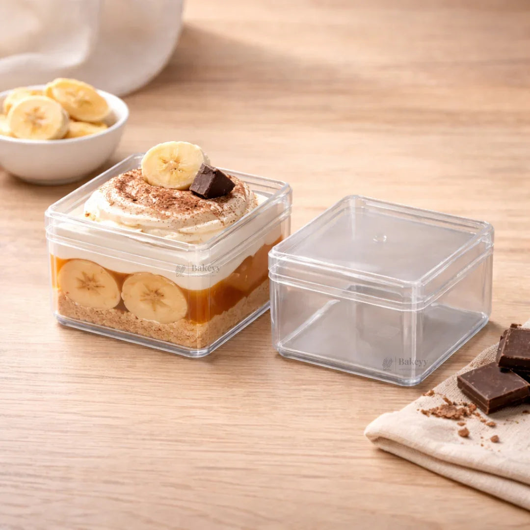 D69, D62 | Clear Square Plastic Dessert Container with Lid | Transparent Packaging Box | Pack of 6
