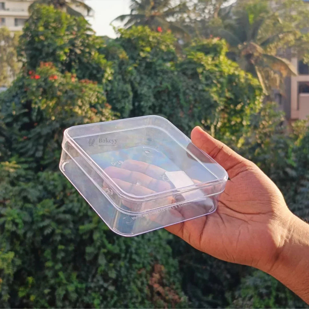 D78-500ml | Clear Square Plastic Dessert Container with Lid | Transparent Food Storage & Packaging Box | Pack of 6