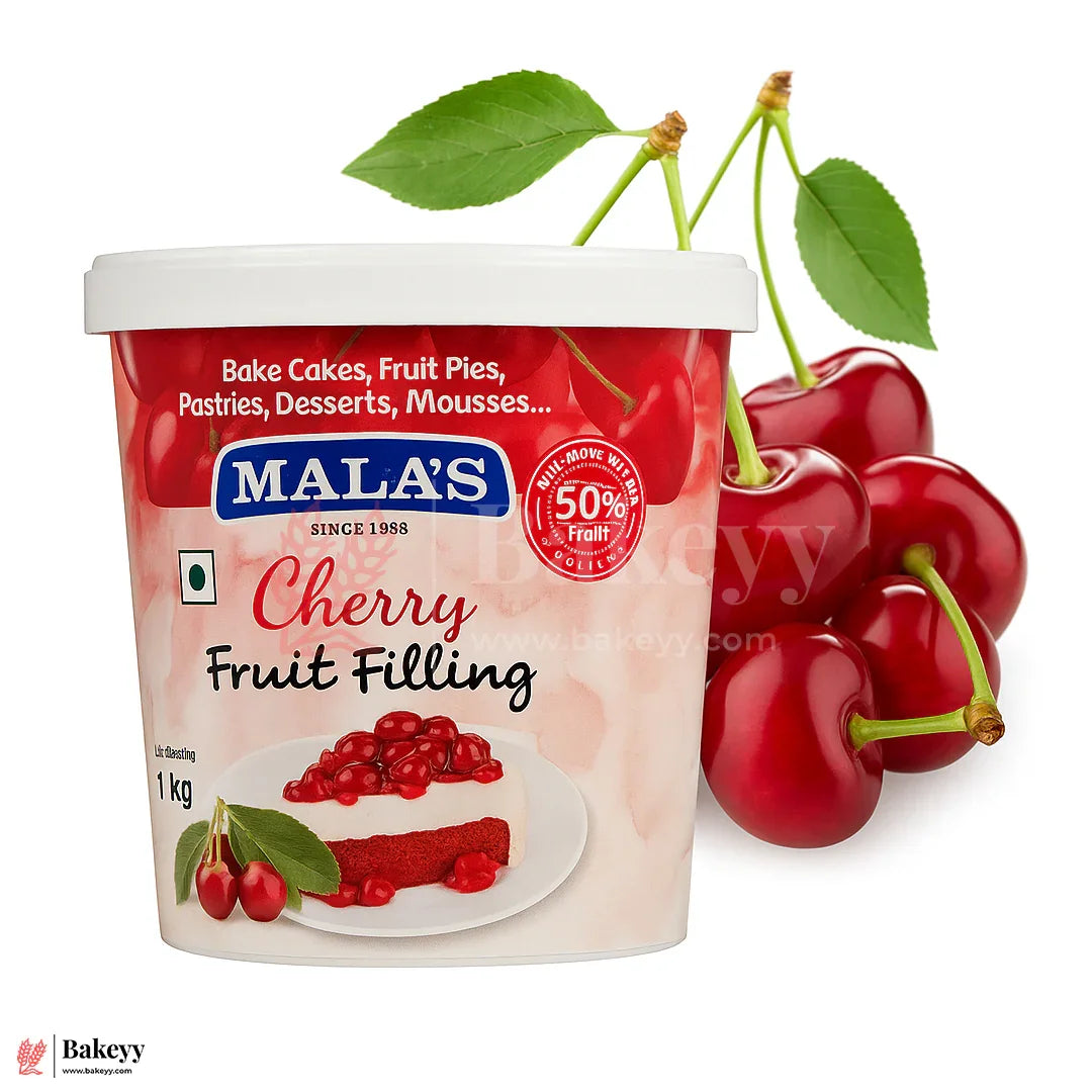 Mala’s Cherry Fruit Filling – 1kg | 50% Real Fruit | Dessert & Bakery Use