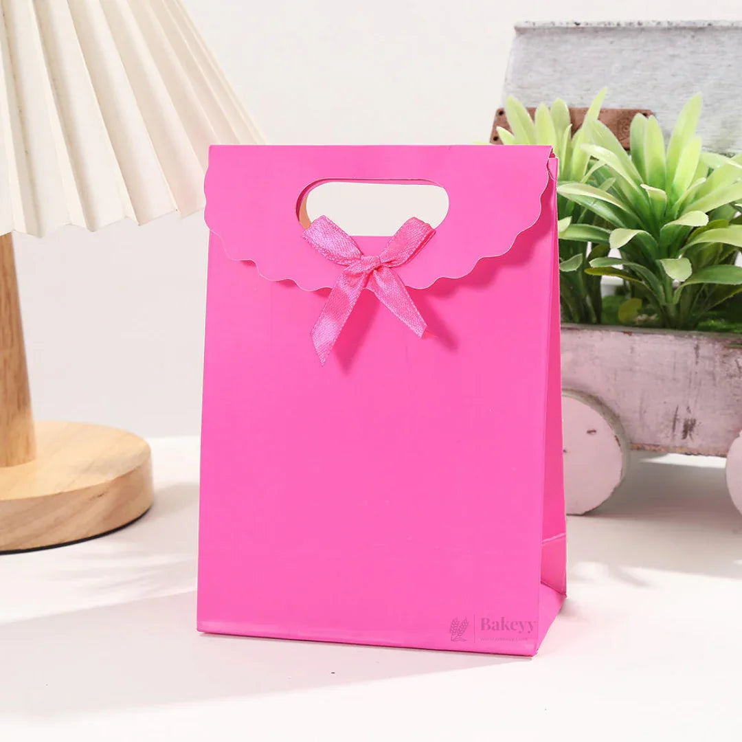 5x7 Inch | Plain Paper D Cut Bags | Elegant Gift Bags with Ribbon | Pack of 12
