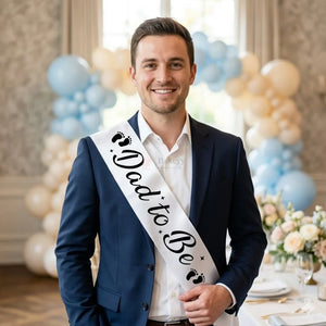 DadtoBeSatinPartySashBabyShowerSashwithBlackLettering - Bakeyy.com