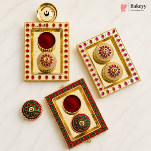 Decorative gold containers with red and green accents on a light background, featuring the brand 'Bakeyy'.