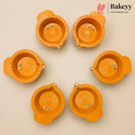 Decorative Orange Diya Set | LED Water Sensor Activated Lights for Festivals | Pack Of 1