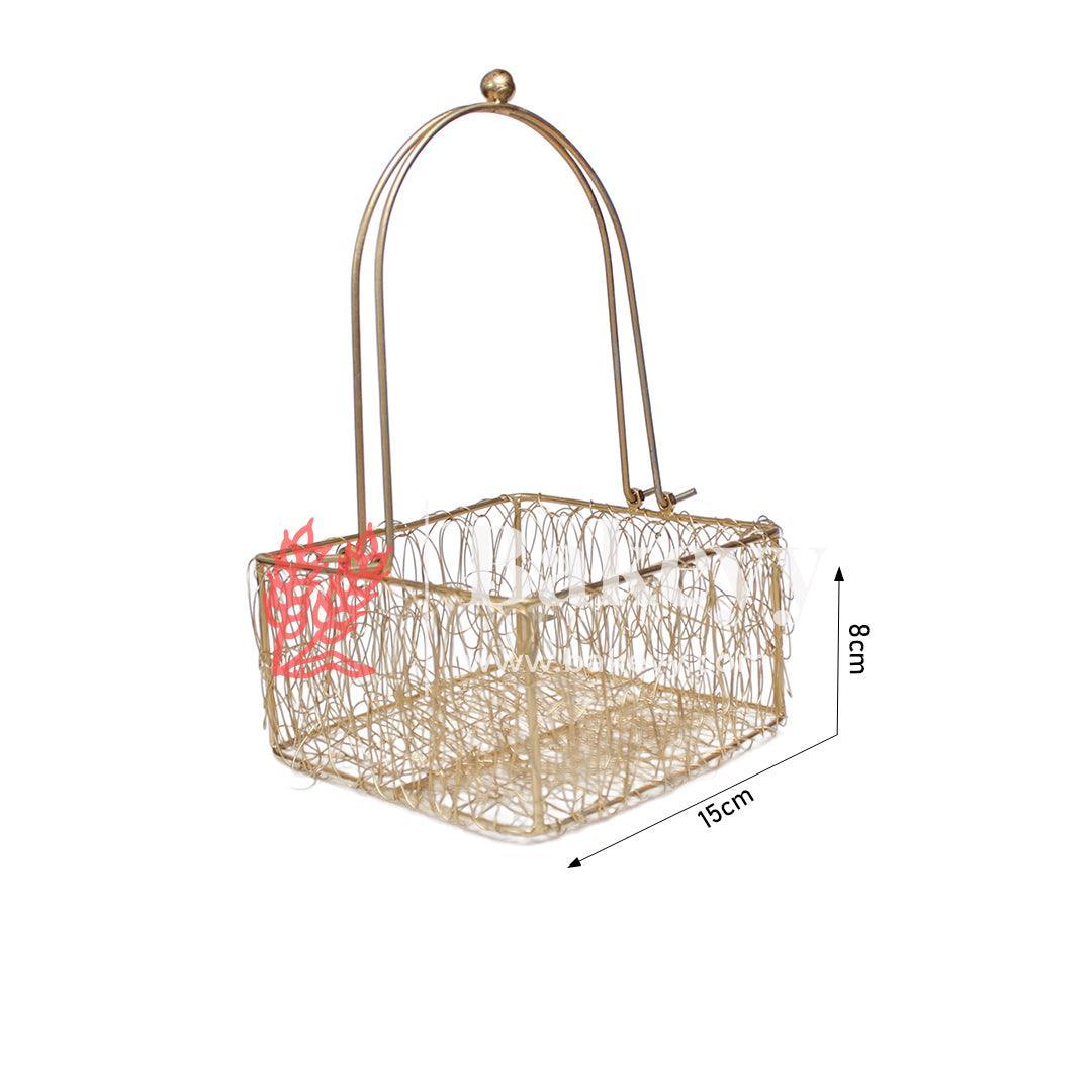 Decorative Gold Metal Hamper Basket For Gifting Square with Handle - Bakeyy.com - India - Decorative Gold Metal Hamper Basket For Gifting Square with Handle - Default Title