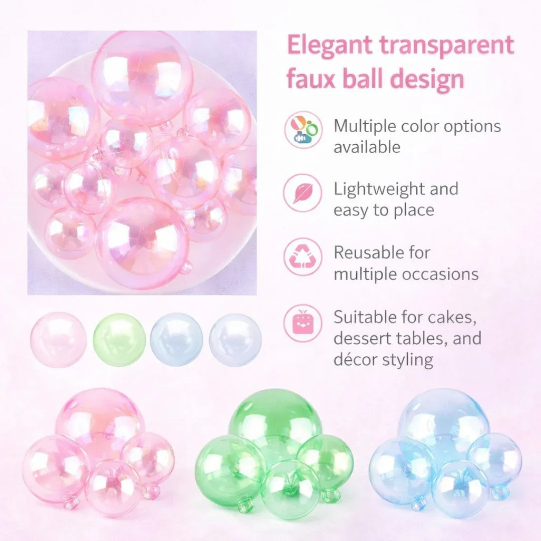Decorative Transparent Faux Balls for Cake & Party Styling | Cake Décor | Pack of 12