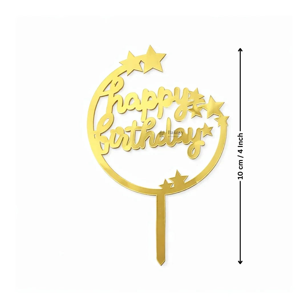 Happy Birthday Acrylic Cake Topper | Elegant Birthday Designs | Cake Decoration Accessory - Bakeyy.com - India - Happy Birthday Acrylic Cake Topper | Elegant Birthday Designs | Cake Decoration Accessory - Design 6 / 4 Inch | Pack of 5 60.00