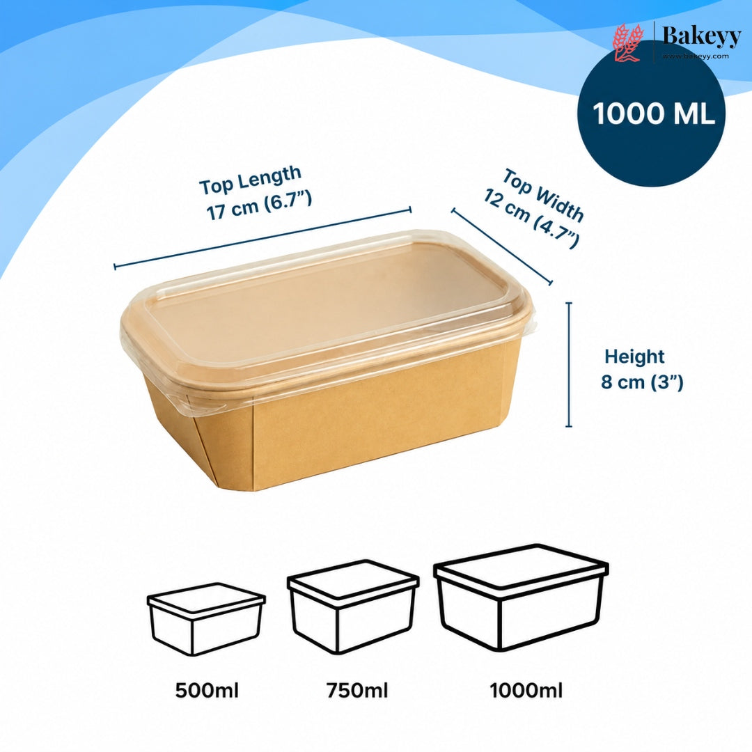 Disposable Rectangle Kraft Containers for Food With Lid | Pack of 50 | Useful for Brownie Bites, Salads and Meal Takeaway Box