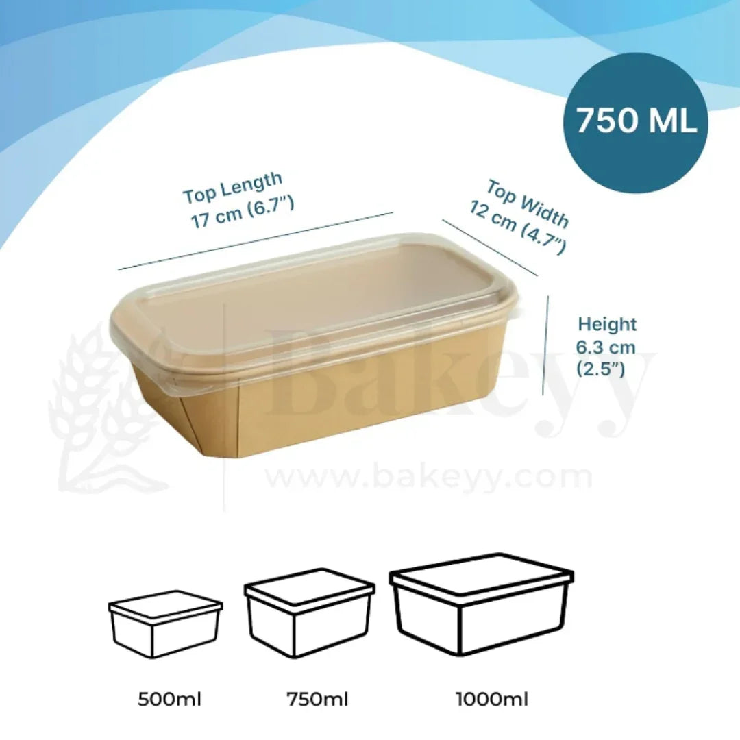 Rectangular food container with dimensions and capacity details on a white background