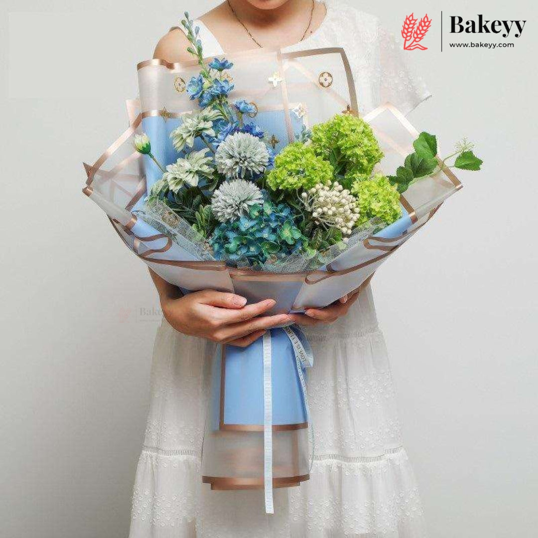Transparent Double Gold Border Korean Flower Bouquet Cover Sheet | Pack of 20