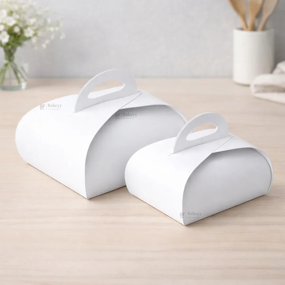 Dome Cake Box with Handle | White Color Paper | Elegant Curved Top Packaging Box | Pack of 25