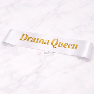 DramaQueenSatinPartySashPink_WhitewithGoldFoilLettering_2 - Bakeyy.com
