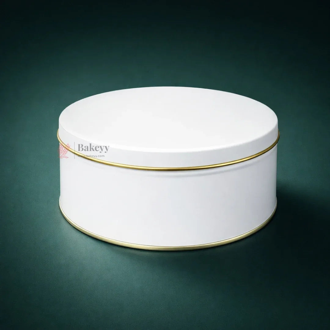 Dream Cake Tin Box Gold Round Empty Decorative Tin Box | 500 Gram Tin | Gift Box | Pack of 6 - Bakeyy.com - India - Dream Cake Tin Box Gold Round Empty Decorative Tin Box | 500 Gram Tin | Gift Box | Pack of 6 - Gold