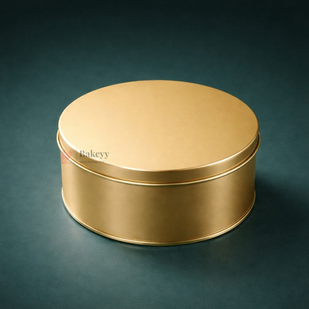 Dream Cake Tin Box Gold Round Empty Decorative Tin Box | 500 Gram Tin | Gift Box | Pack of 6 - Bakeyy.com - India - Dream Cake Tin Box Gold Round Empty Decorative Tin Box | 500 Gram Tin | Gift Box | Pack of 6 - Gold