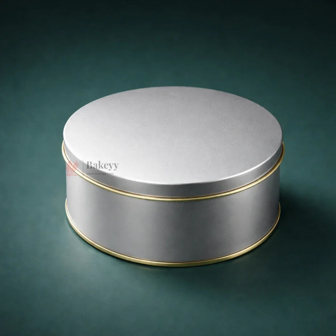 Dream Cake Tin Box Gold Round Empty Decorative Tin Box | 500 Gram Tin | Gift Box | Pack of 6 - Bakeyy.com - India - Dream Cake Tin Box Gold Round Empty Decorative Tin Box | 500 Gram Tin | Gift Box | Pack of 6 - Gold