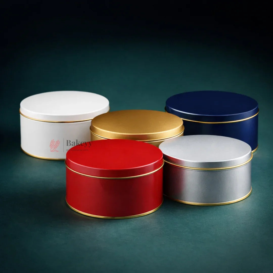 Dream Cake Tin Box Gold Round Empty Decorative Tin Box | 500 Gram Tin | Gift Box | Pack of 6 - Bakeyy.com - India - Dream Cake Tin Box Gold Round Empty Decorative Tin Box | 500 Gram Tin | Gift Box | Pack of 6 - Gold