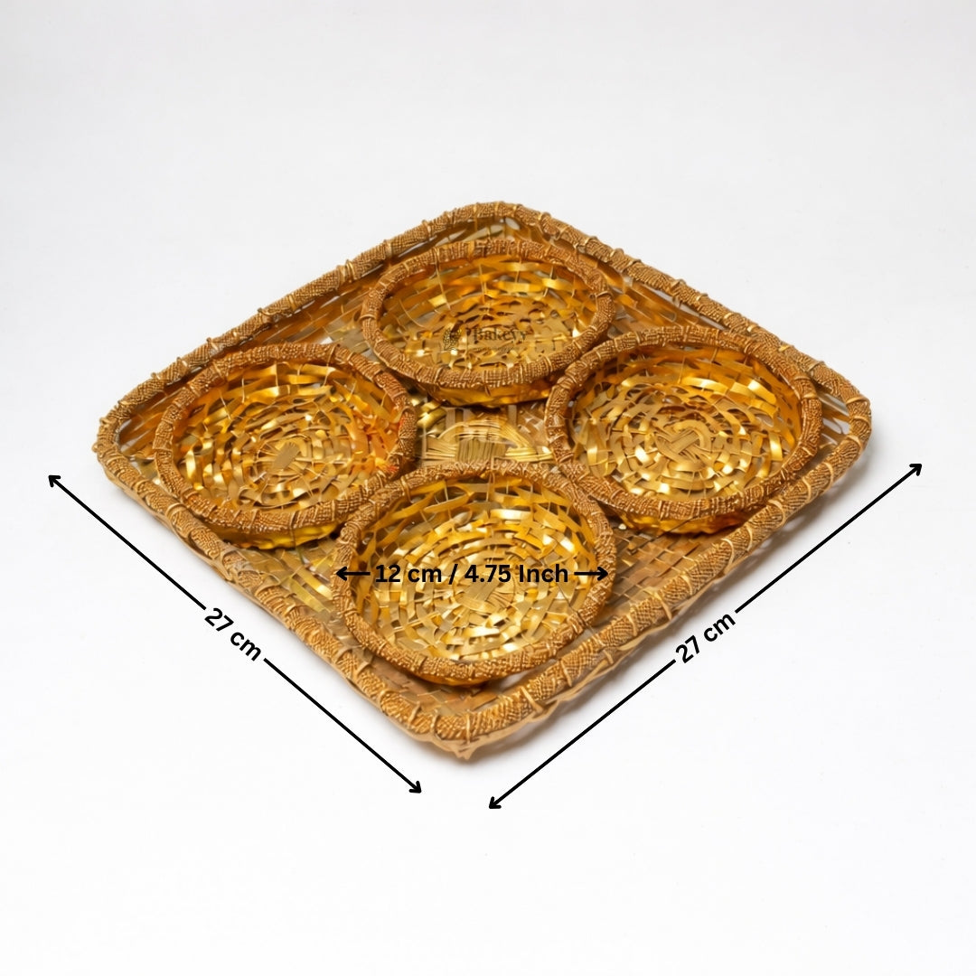 Luxurious Gold-Plated Square and Rectangle Metal Dry Fruit Tray | Multiple Decorative Bowls Options | Pack of 1