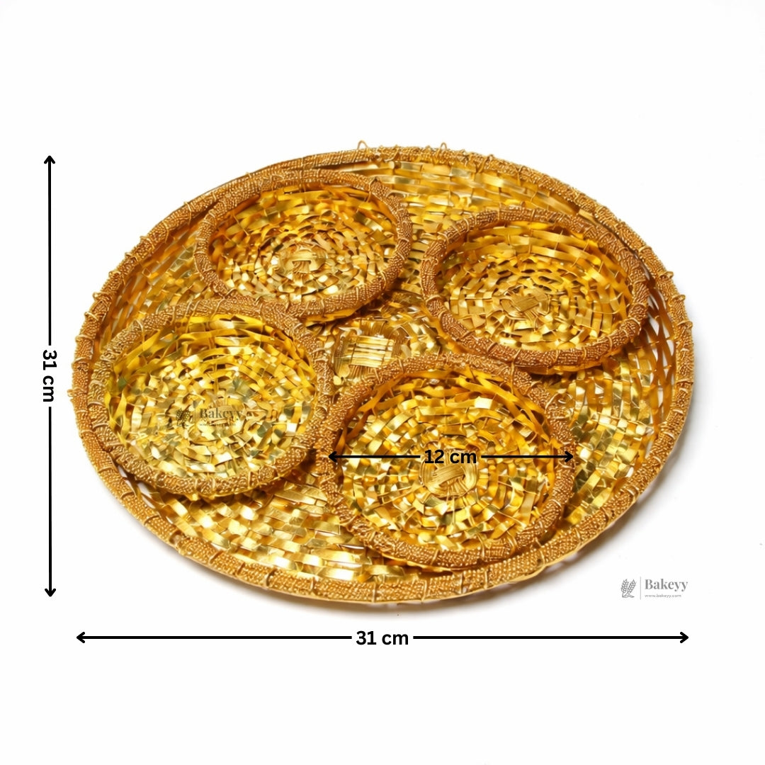 Luxurious Gold-Plated Round Metal Dry Fruit Tray | Multiple Decorative Bowls Options | Pack of 1