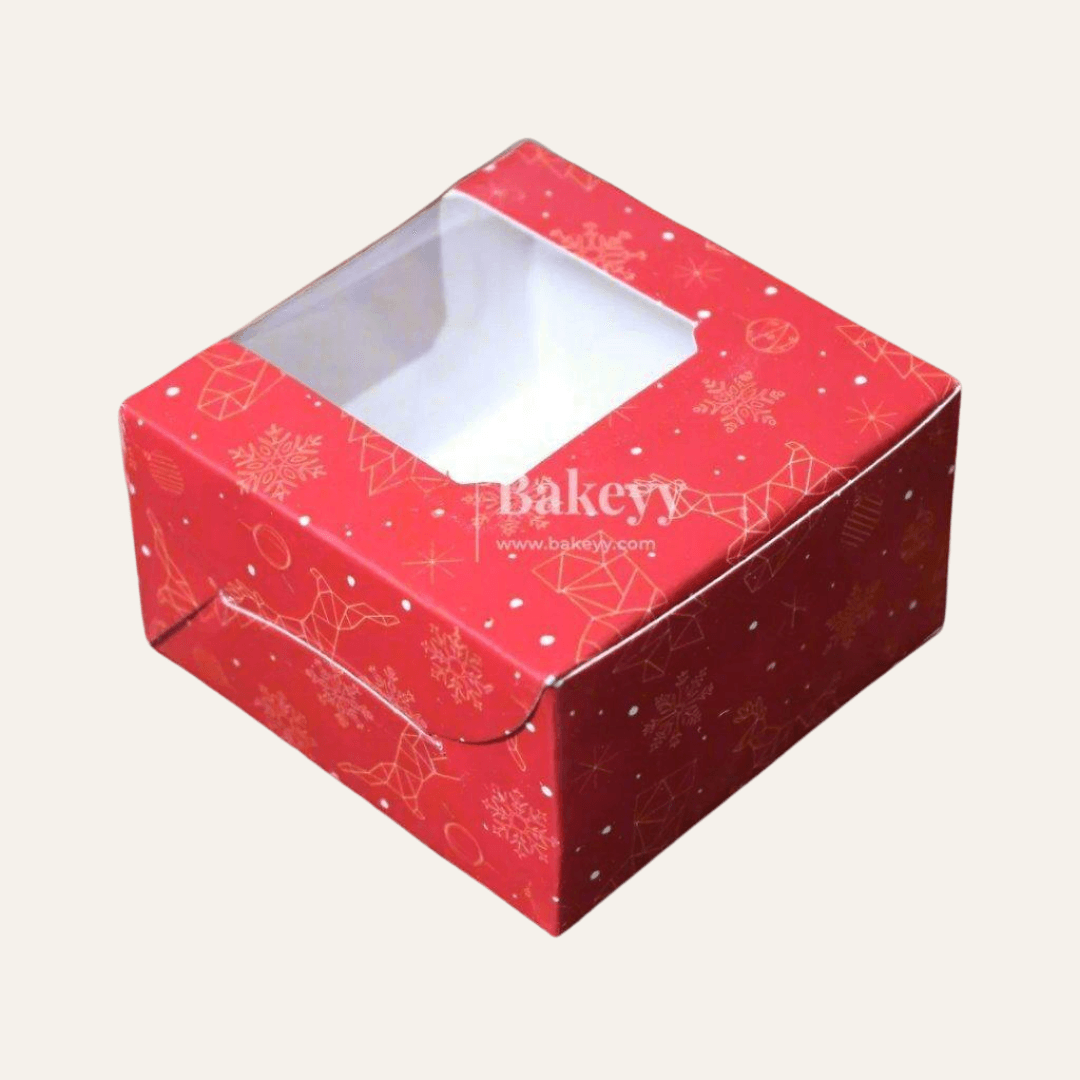 1 Brownie Box Red | With Window | 1 Ladoo box - Bakeyy.com - India - 1 Brownie Box Red | With Window | 1 Ladoo box - Pack of 10
