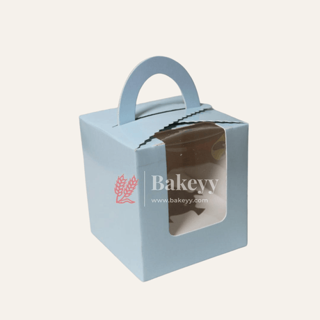 1 Cupcake Box with Handle | Sky Blue Colour | With Front Window | 1 Jar Box - Bakeyy.com - India - 1 Cupcake Box with Handle | Sky Blue Colour | With Front Window | 1 Jar Box - Pack of 10