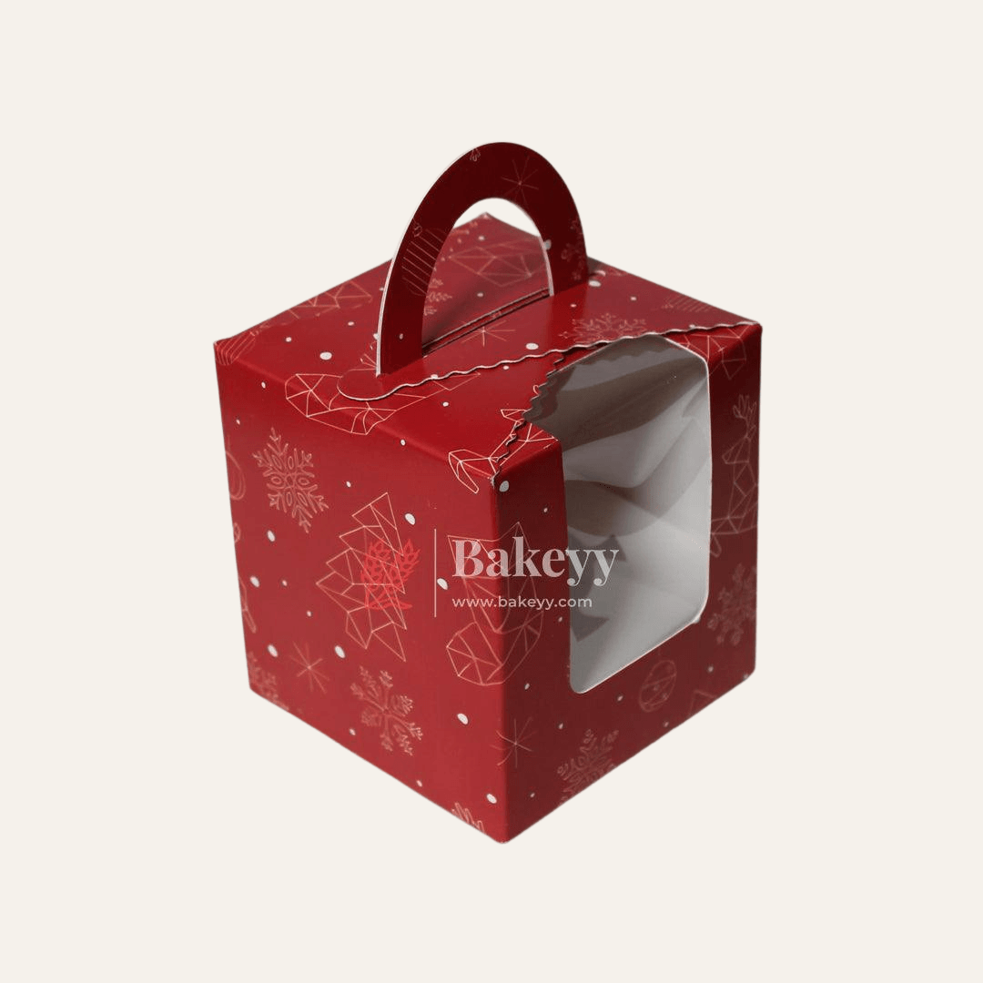 1 Cupcake Box with Handle| Red | With Front Window | 1 Jar Box - Bakeyy.com - India - 1 Cupcake Box with Handle| Red | With Front Window | 1 Jar Box - Pack of 10
