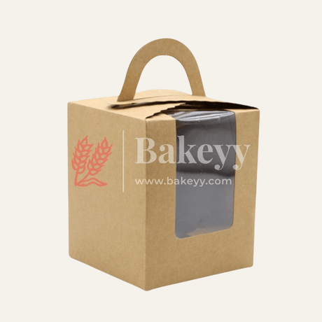 1 Kraft Cupcake Box with Handle | With Front Window | 1 Jar Box - Bakeyy.com - India - 1 Kraft Cupcake Box with Handle | With Front Window | 1 Jar Box - Pack of 10
