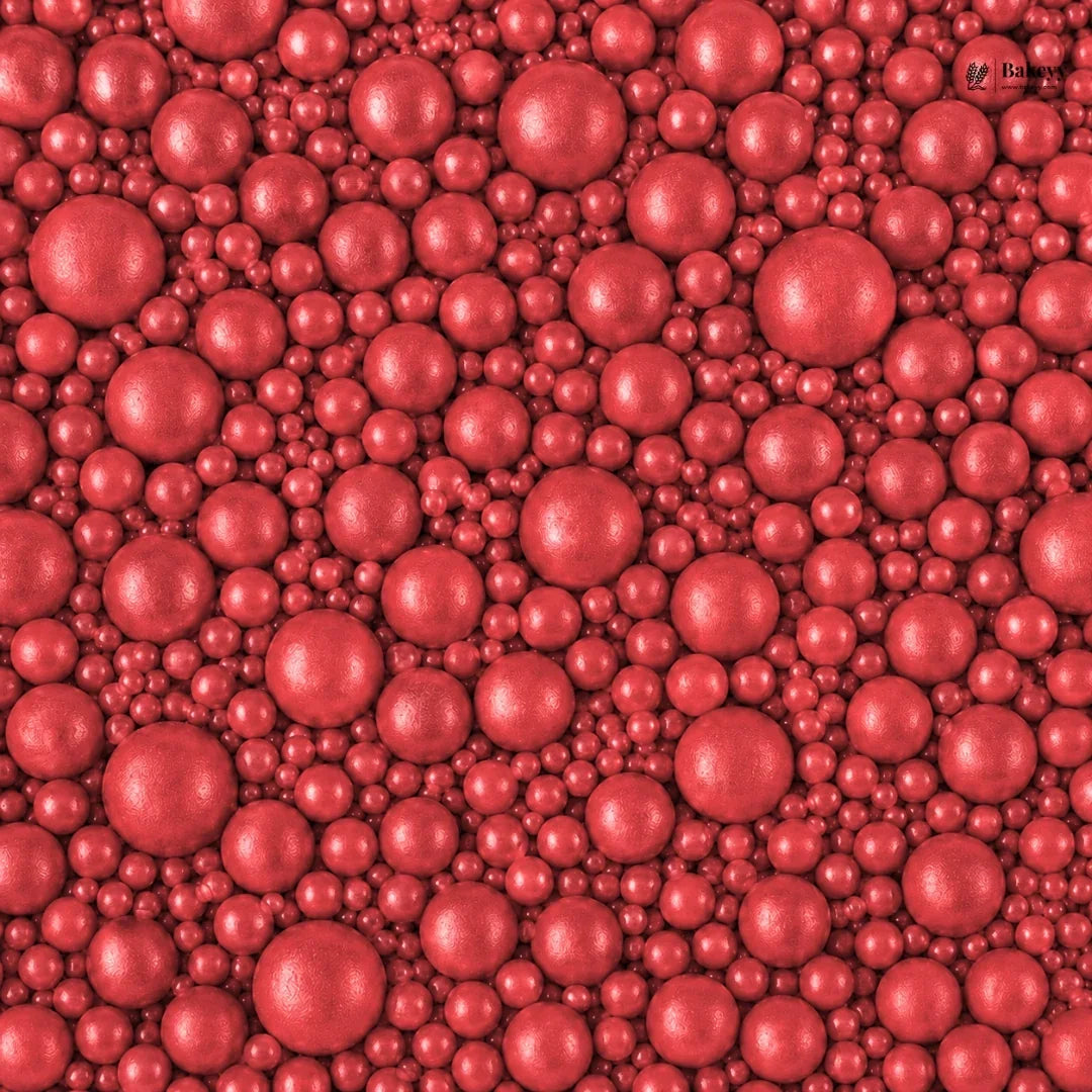 Pattern of red spherical objects on a red background