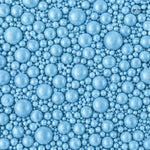 Pattern of blue bubbles with a brand logo in the corner