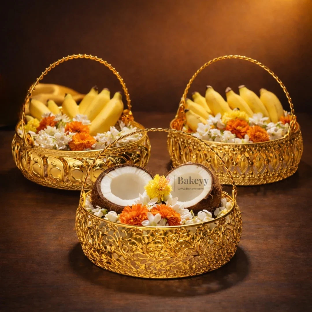 ElegantGoldPlatedDecorativeBasketwithHandlePremiumServing_GiftingAccessoryGiftBasketsForDryFruits_GiftHampers_ReturnGiftforwedding_Anniversary_Birthday_housewarmingPackof1_5 - Bakeyy.com