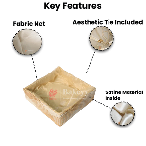 Hues Elegant Beige Pearl Net Square Hamper | Luxurious Gifting Basket - Bakeyy.com - India - Hues Elegant Beige Pearl Net Square Hamper | Luxurious Gifting Basket - Small-8 Inch