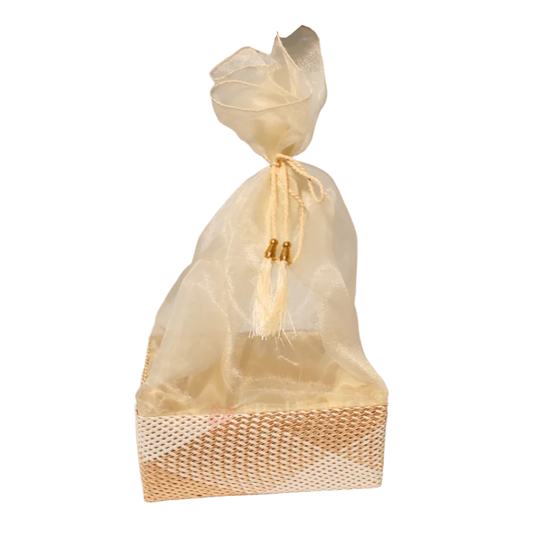 Hues Elegant Beige Pearl Net Square Hamper | Luxurious Gifting Basket - Bakeyy.com - India - Hues Elegant Beige Pearl Net Square Hamper | Luxurious Gifting Basket - Small-8 Inch