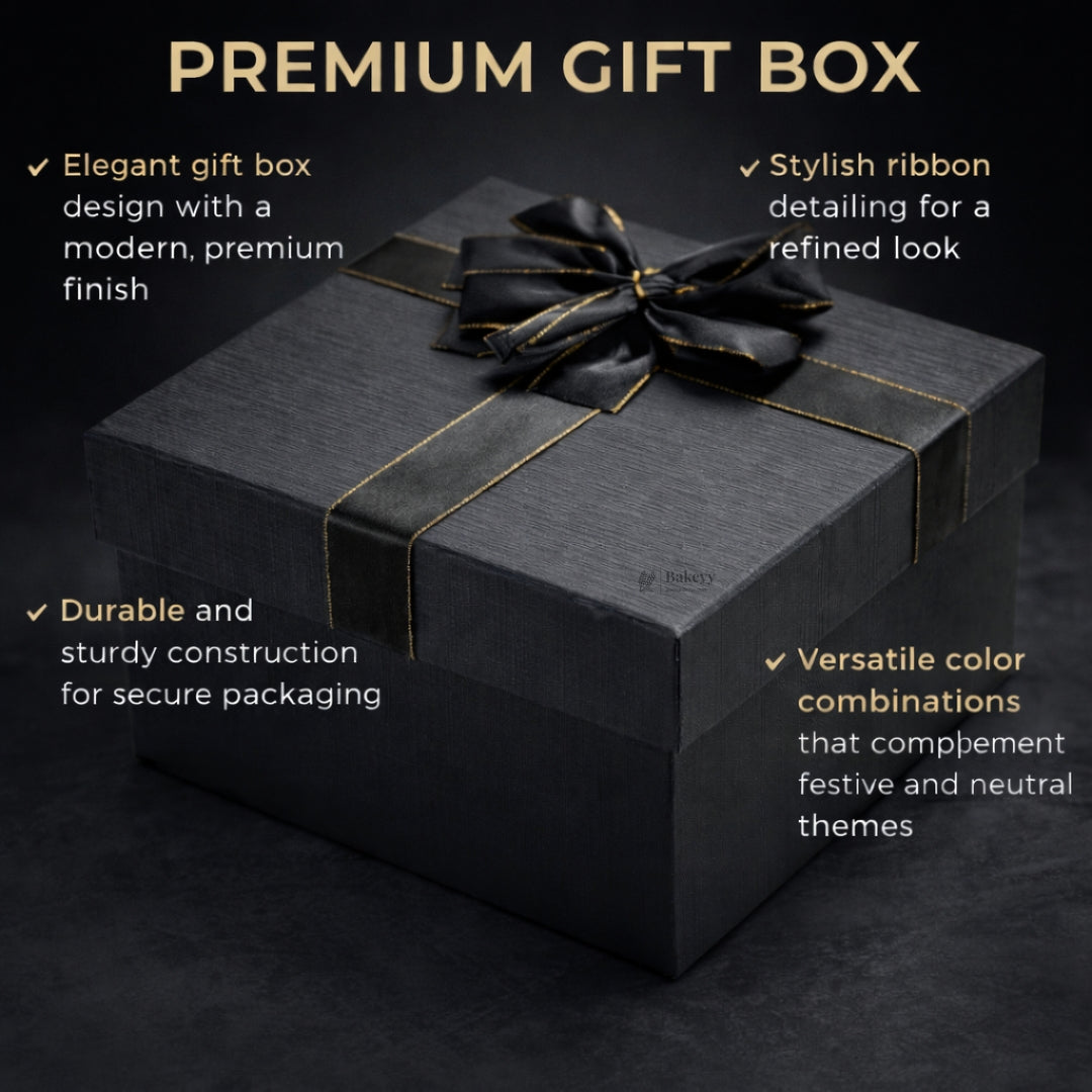 Elegant Black and Grey Gift Box with Gold Accent Ribbon | Premium Box With Ribbon | Multiple Size Options | Pack of 1