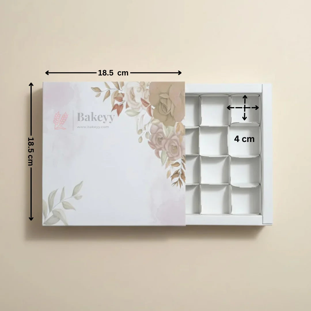 Elegant Floral Chocolate Gift Box with Inner Tray | Gift Box | Multipurpose Box | Pack of 10 - Bakeyy.com - India - Elegant Floral Chocolate Gift Box with Inner Tray | Gift Box | Multipurpose Box | Pack of 10 - 16 Cavity 500.00