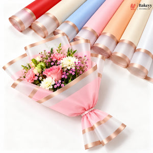 Transparent Double Gold Border Korean Flower Bouquet Cover Sheet | Pack of 20