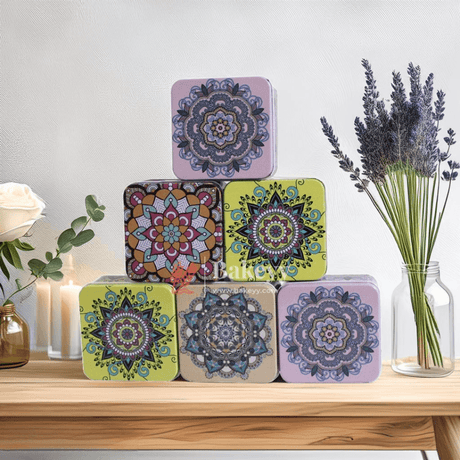 8x8x5cm| Matka Tin | Square Shaped Decorative Boxes | Pack Of 6 | Different Designs| Candle Tin Box | - Bakeyy.com - India - 8x8x5cm| Matka Tin | Square Shaped Decorative Boxes | Pack Of 6 | Different Designs| Candle Tin Box | - Default Title