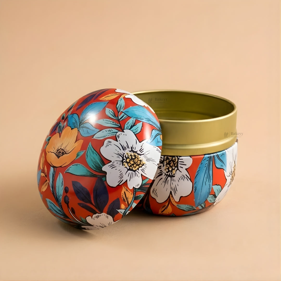 Floral Print Candle Tin Box | Decorative Storage Tin | Pack of 1