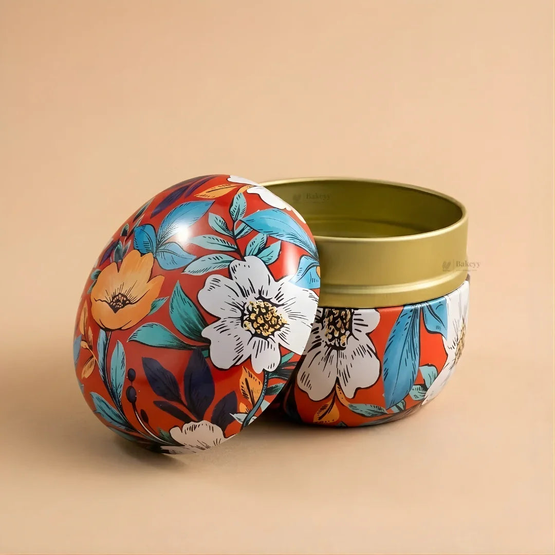 Floral Print Candle Tin Box | Decorative Storage Tin | Pack of 1