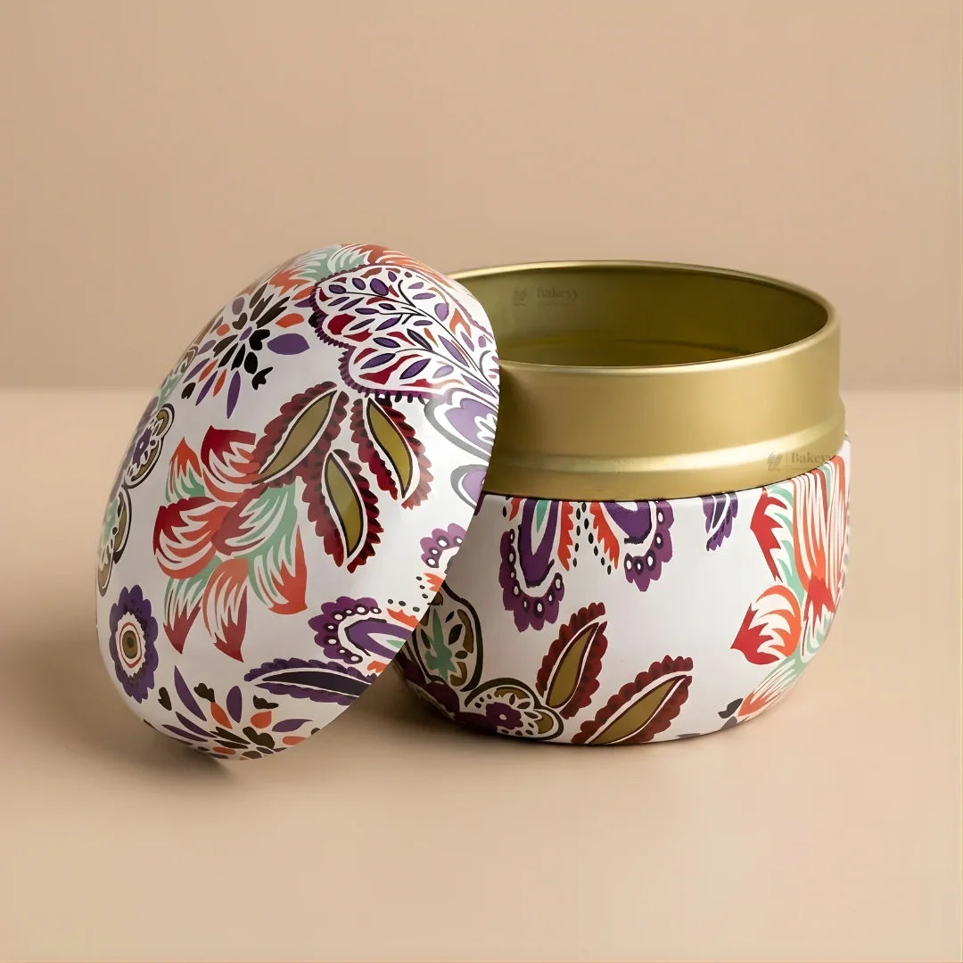 Floral Print Candle Tin Box | Decorative Storage Tin | Pack of 1