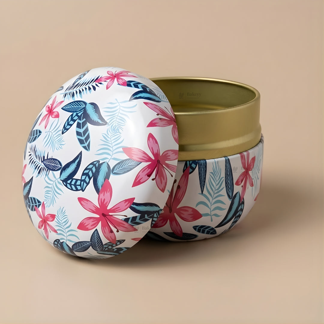 Floral Print Candle Tin Box | Decorative Storage Tin | Pack of 1