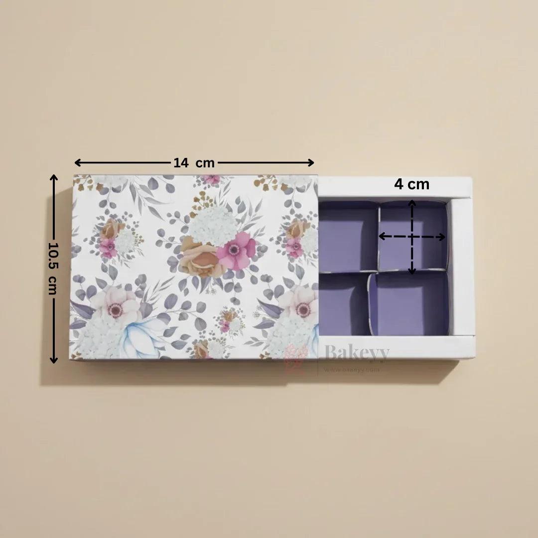 Floral Printed Chocolate Gift Box with Inner Tray | Premium Sleeve Box for Chocolates & Hampers | Multipurpose Box | Pack of 10 - Bakeyy.com - India - Floral Printed Chocolate Gift Box with Inner Tray | Premium Sleeve Box for Chocolates & Hampers | Multipurpose Box | Pack of 10 - 6 Cavity 300.00