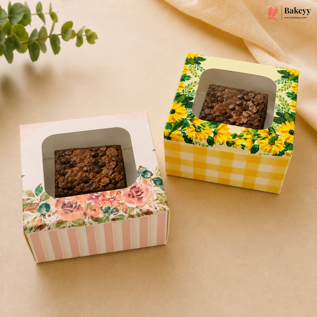 Floral Window Brownie Box for Single Brownie | Pack of 50