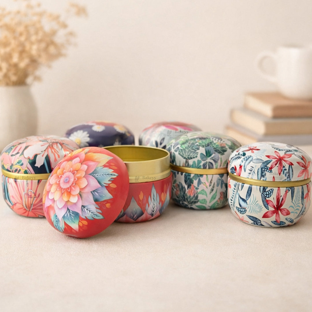 Floral Print Candle Tin Box | Decorative Storage Tin | Pack of 1