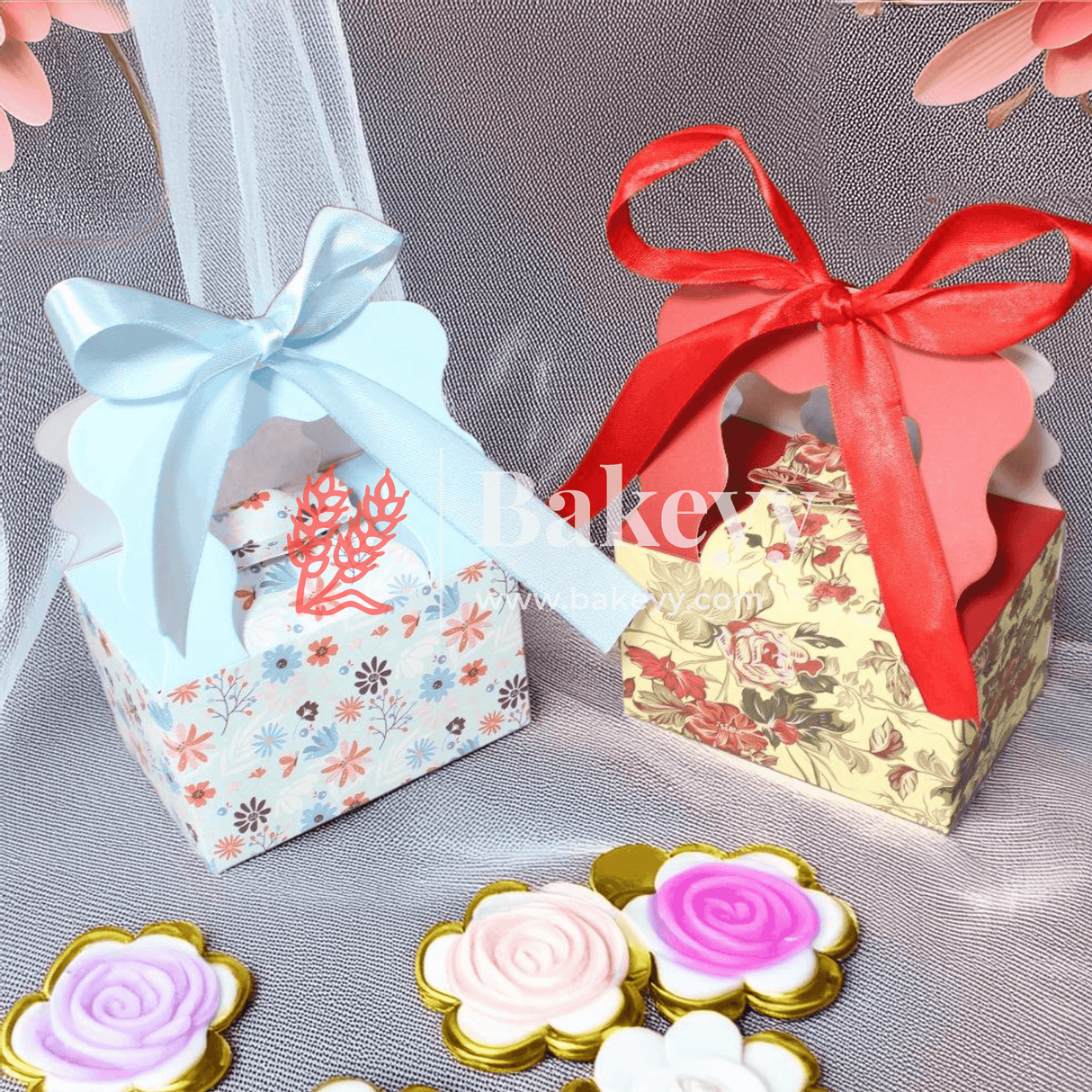 Flower print Gift Box | Pack Of 10 | Candy Box | Return Gift Box | - Bakeyy.com - India - Flower print Gift Box | Pack Of 10 | Candy Box | Return Gift Box | - Blue