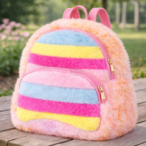 FluffyRainbowKidsBackpackCutePlushFauxFurMiniSchoolBagforKids_1 - Bakeyy.com
