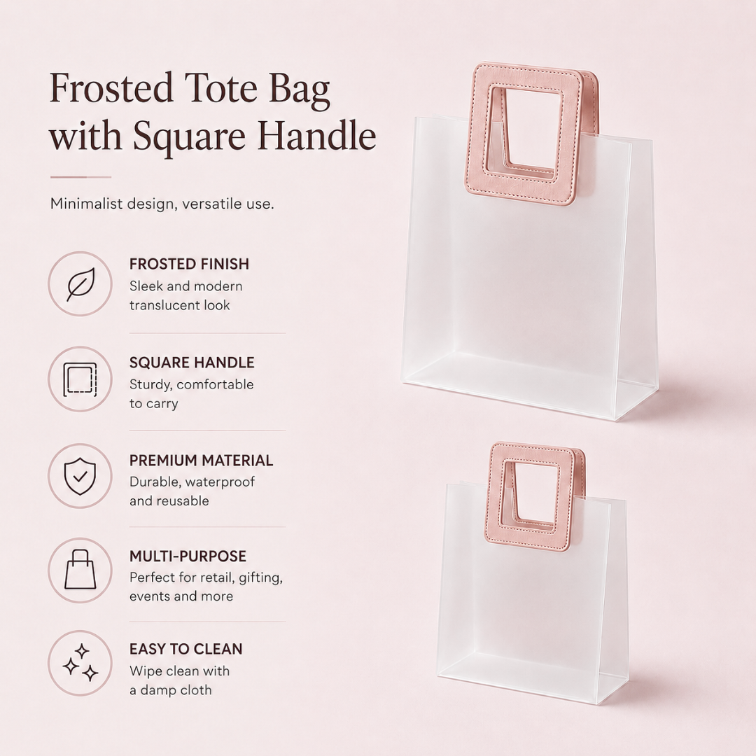 Frosted tote bag with square handle on a light pink background