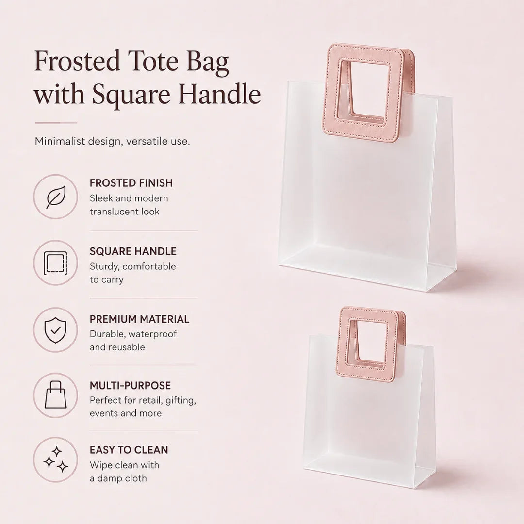 Frosted tote bag with square handle on a light pink background