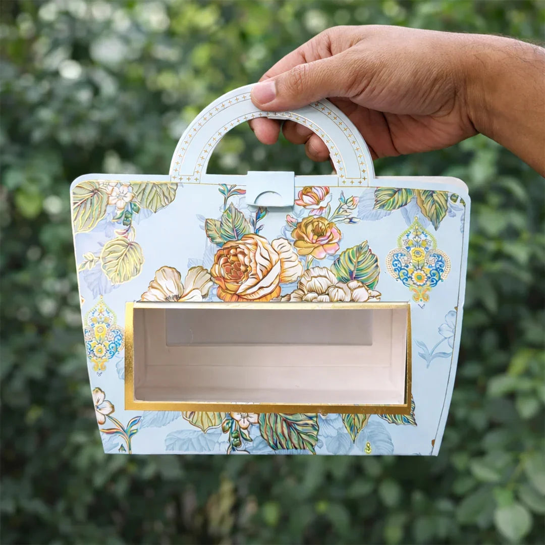 Floral Handle Dry Fruit Gift Box with Transparent Window | Premium Festive Packing Box for Dry Fruits, Chocolates & Hampers | Pack of 10