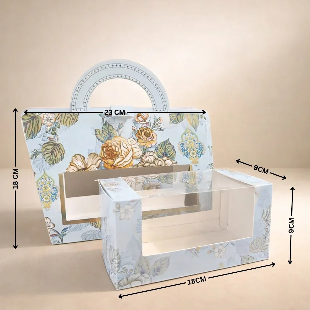 Floral Handle Dry Fruit Gift Box with Transparent Window | Premium Festive Packing Box for Dry Fruits, Chocolates & Hampers | Pack of 10 - Bakeyy.com - India - Floral Handle Dry Fruit Gift Box with Transparent Window | Premium Festive Packing Box for Dry Fruits, Chocolates & Hampers | Pack of 10 - Default Title 750.00