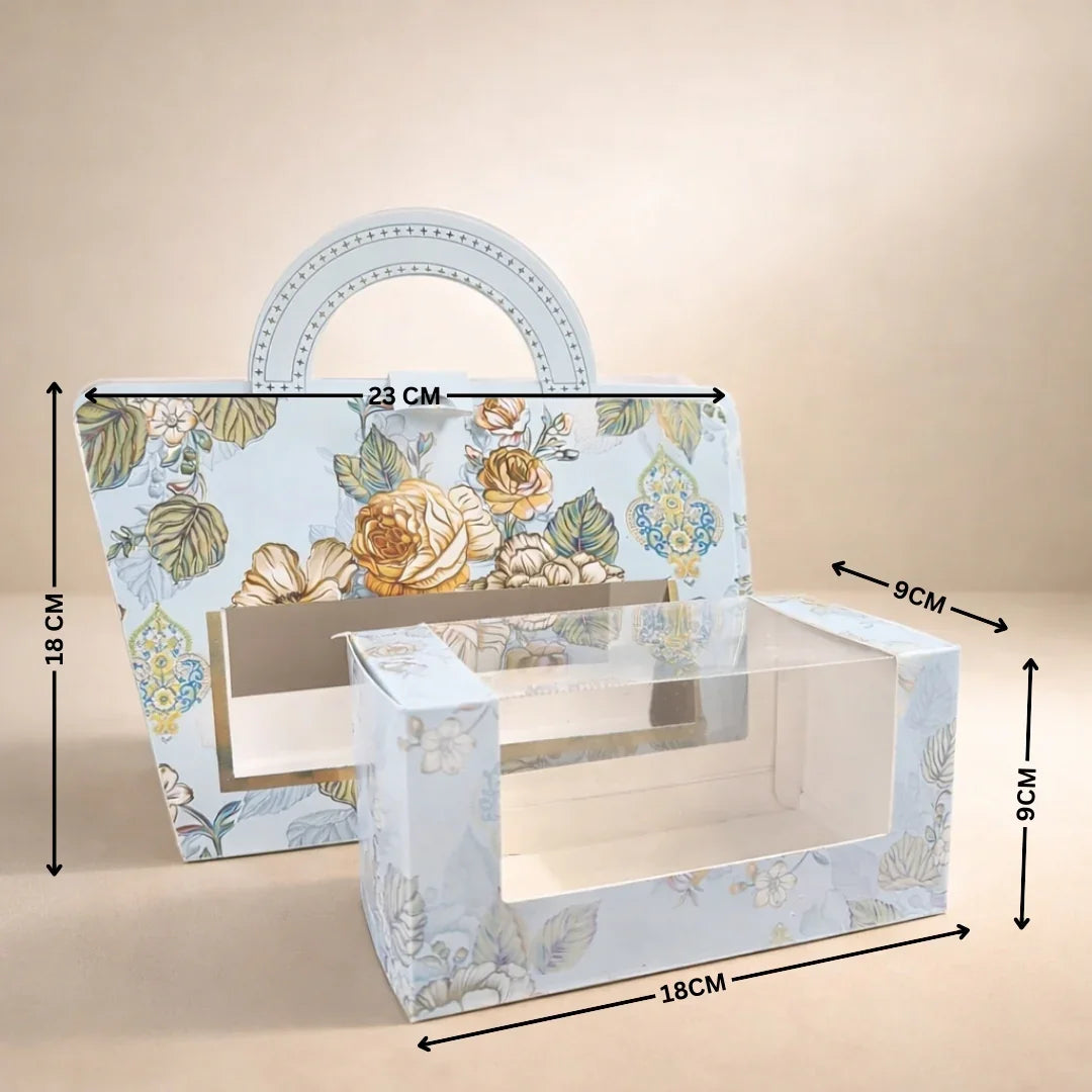 Floral Handle Dry Fruit Gift Box with Transparent Window | Premium Festive Packing Box for Dry Fruits, Chocolates & Hampers | Pack of 10